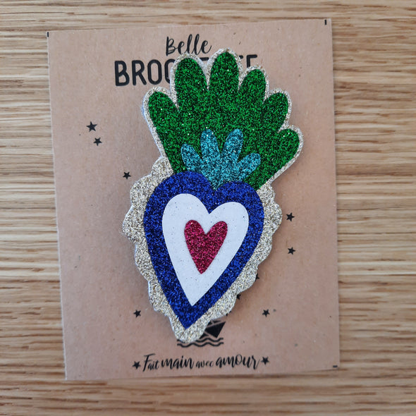 Broche pailletée Ex Voto bleu