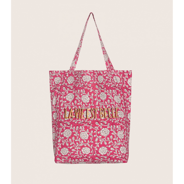 Tote bag Banna framboise - La vie est belle