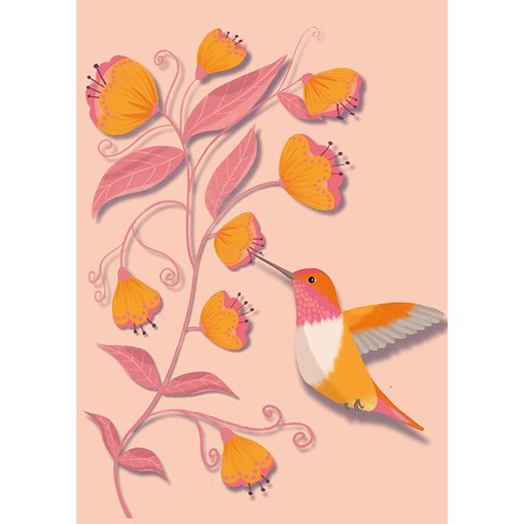 Carte Colibri aux fleurs jaunes