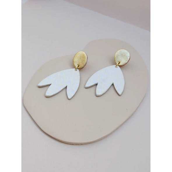 Grandes boucles d'oreilles Bilbao - Cuir blanc brillant et or