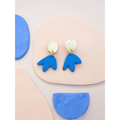 Mini boucles d'oreilles Bilbao - Cuir bleu France et or