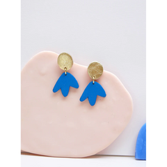 Mini boucles d'oreilles Bilbao - Cuir bleu France et or