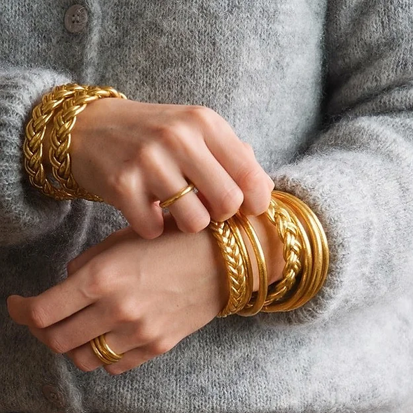 Bracelet Jonc Bouddhiste Double tressé - Gold
