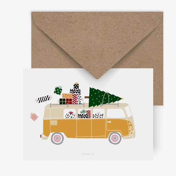 Carte postale - Van jaune Noël