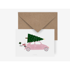 Carte postale - Voiture rose Noël